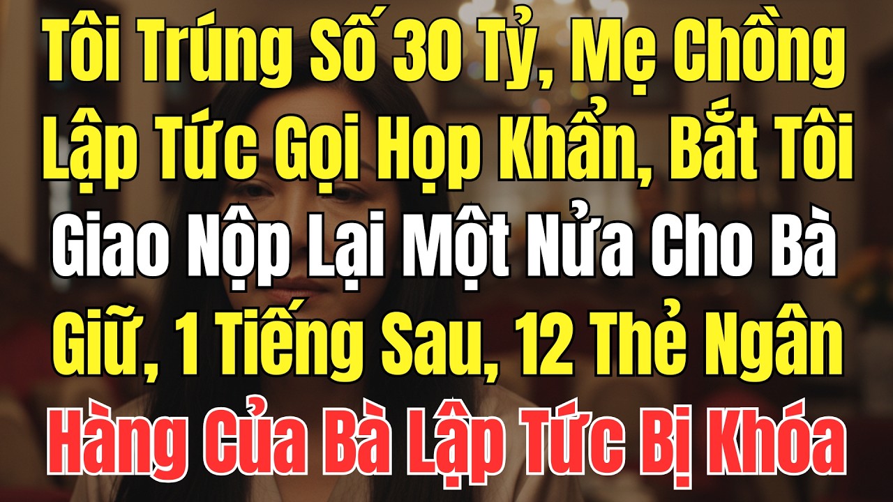 Tôi Trúng Số 30 Tỷ, Mẹ Chồng Lập Tức Gọi Họp Khẩn, Bắt Tôi Nộp Lại Một Nửa Cho Bà Giữ, 1 Tiếng Sau