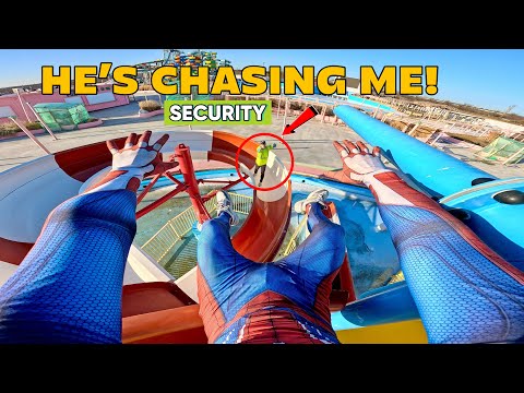 Spider-Man ESCAPES Funny Security in Water Park! (ParkourPOV Chase Funny)