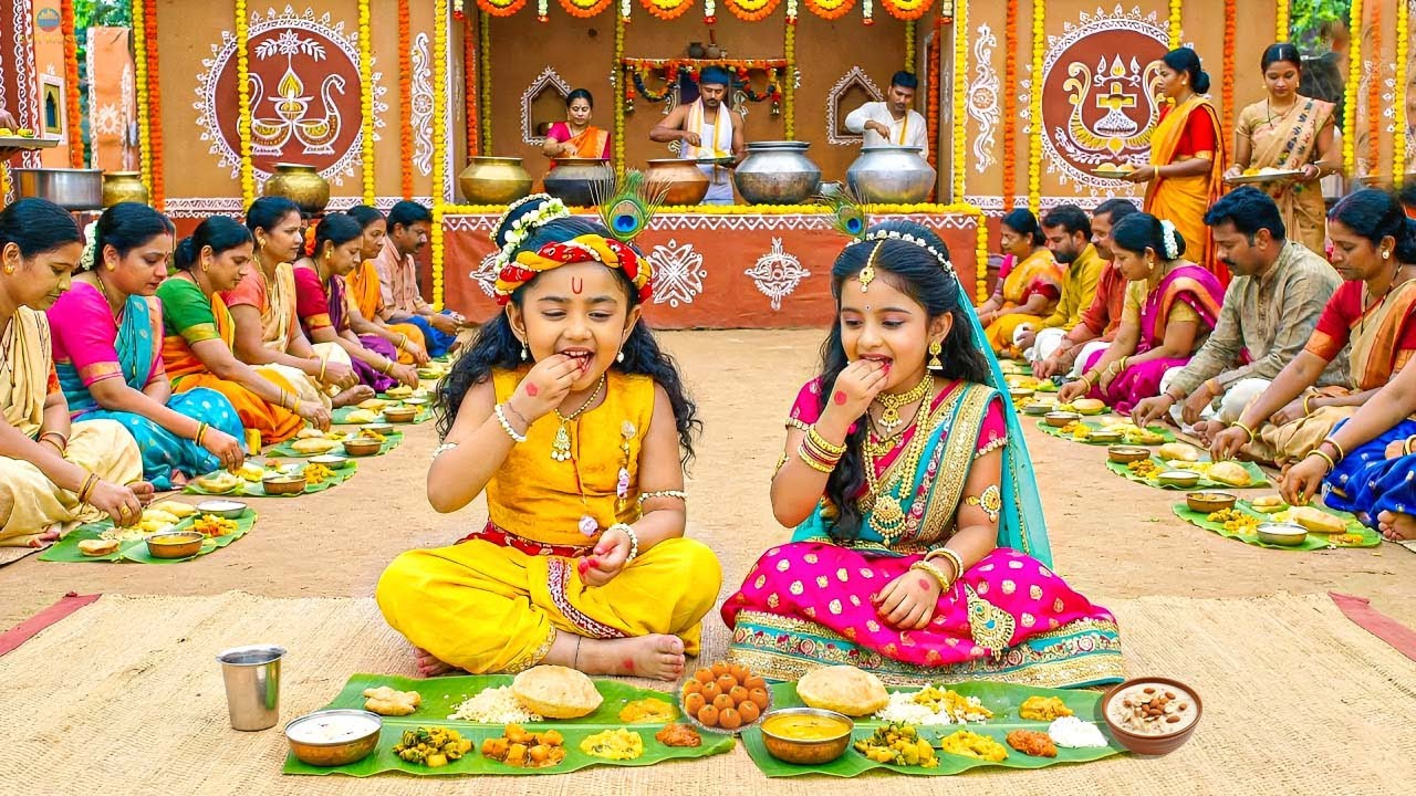 गोकुल के भंडारे में बाल कान्हा की मस्ती और राधा की मुस्कान ने सबको मोहित कर लिया || 