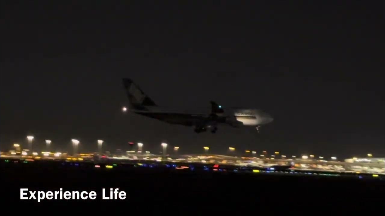 Singapore Airlines Cargo Boeing 747400F Night Landing at DFW Airport