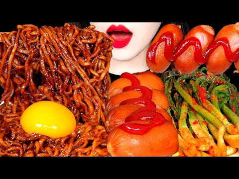 ASMR <strong>TRUFFLE</strong> BLACK BEAN NOODLES SAUSAGE 트러플짜파게티 소세지 파김치 먹방 MUKBANG EATING SOUNDS 咀嚼音
