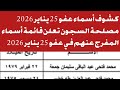 كشوف أسماء عفو 25 يناير 2026 مصلحة السجون تعلن قائمة أسماء المفرج عنهم في عفو 25 يناير 2025 آخر أخبا 