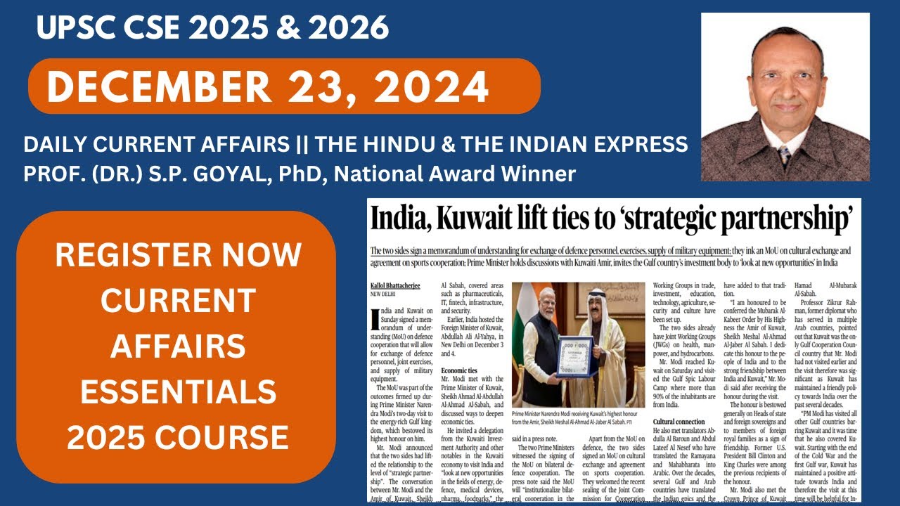 Daily Current Affairs MCQs & News Analysis | December 23, 2024 |#upsc ...