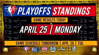 NBA PLAYOFFS STANDINGS TODAY as of  APRIL 25, 2022 | GAME RESULTS TODAY | GAMES SCHEDULE TOMORROW