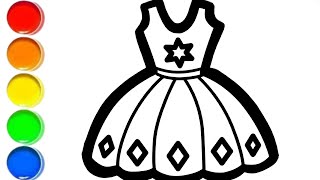 dress drawing, painting and coloring for kifd & toddlers / how to draw a beautiful girl dress easy