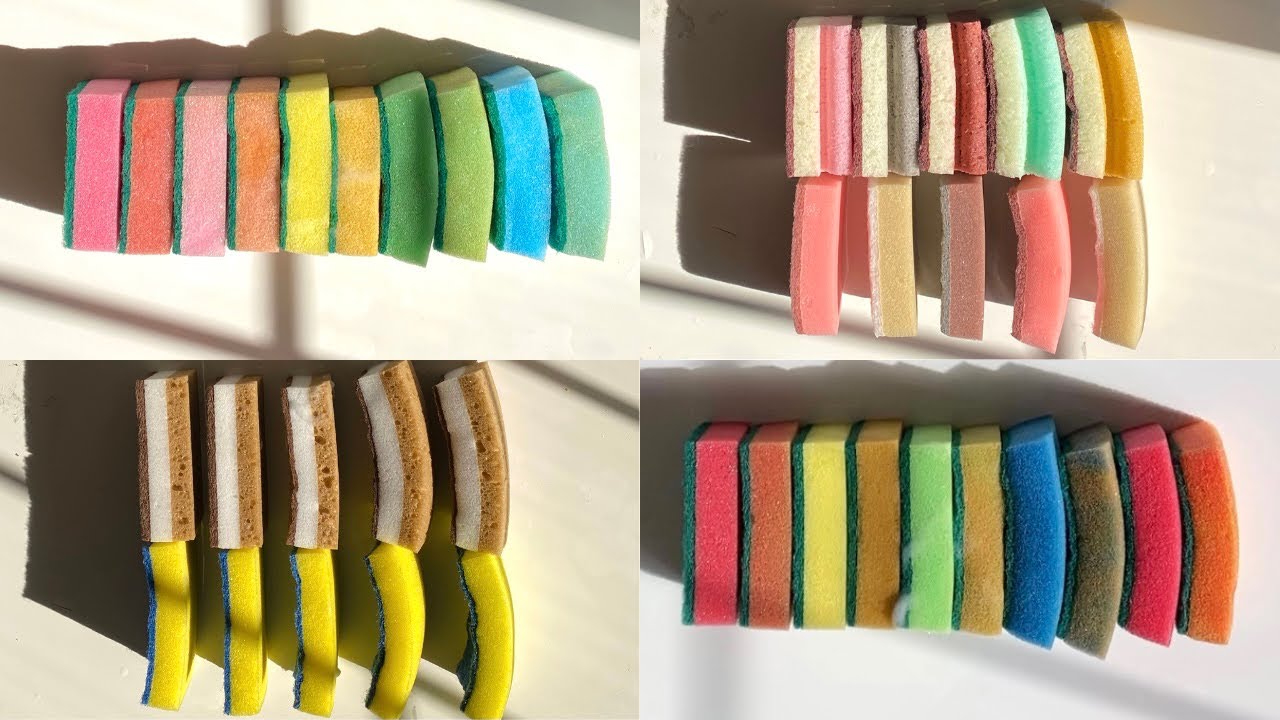 ASMR Bulk kitchen sponge ripping edit compilation -  dry wet soapy jelly variety sounds