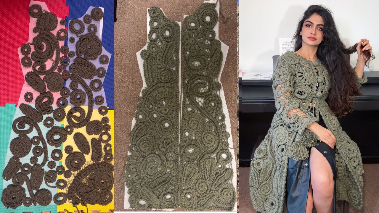 crochet Irish lace coat part7 #قلاببافی  کت ایرلندی اتصال اپلیکه پارت۷