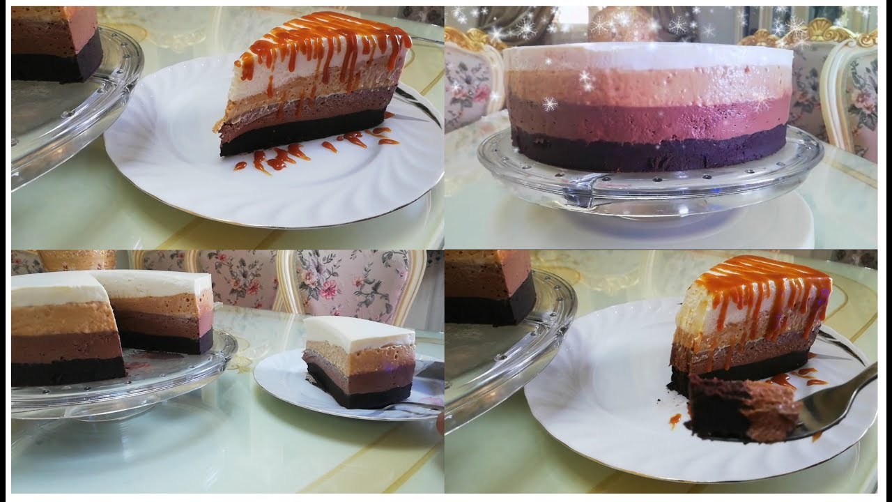 تشيز كيك على بارد ٣ فى ١ 😋تلات اطعم مختلفة فى تشيز كيك واحده #تشيز كيك بارد