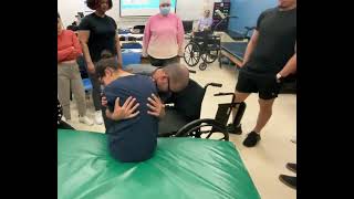 Max. A. squat-pivot transfer into EOB to wheelchair