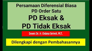 Persamaan Diferensial Biasa PD Order Satu, PD Eksak dan PD Tidak Eksak Latihan Soal dan Pembahasan