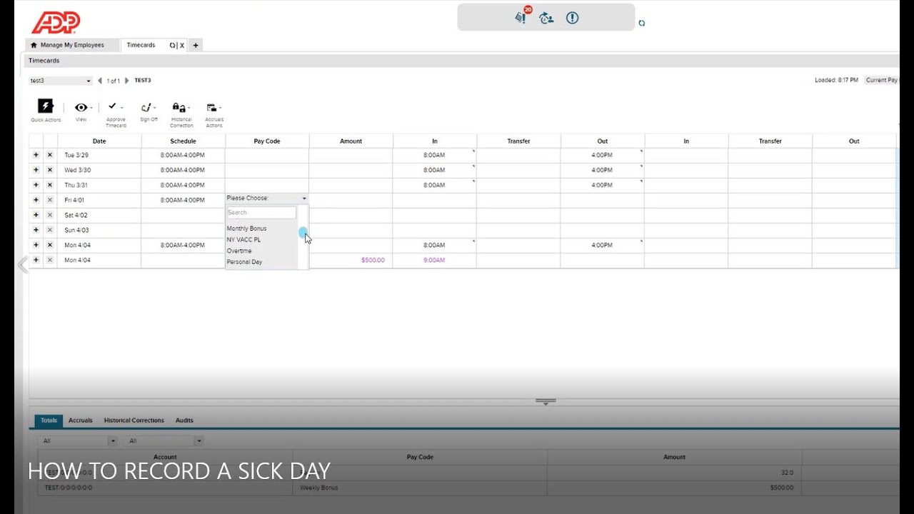 ADP How To Record A Sick Day YouTube