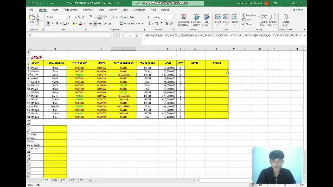 RUMUS MICROSOFT EXCEL !! SHEET 1
