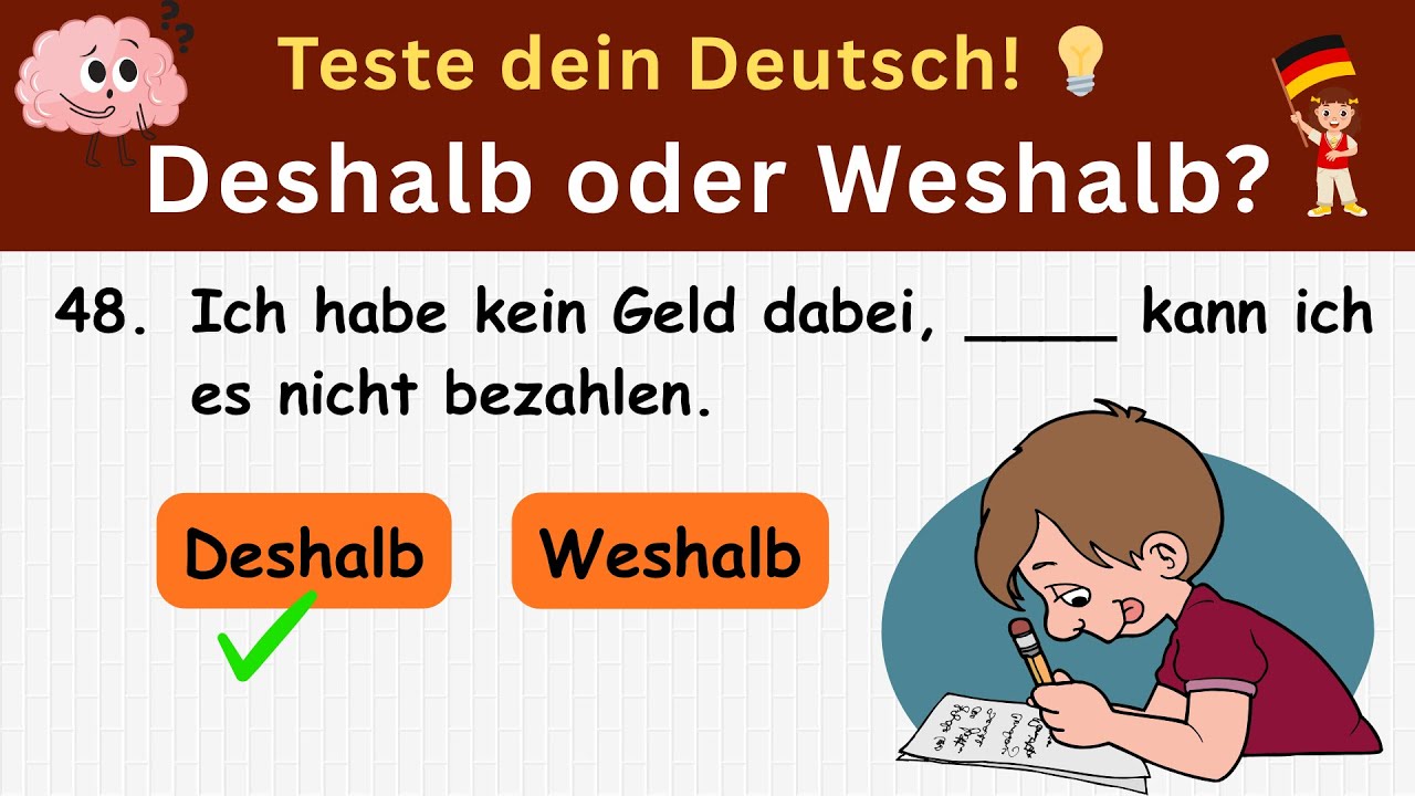 Weshalb oder Deshalb? | 50 Quick German Quizzes for A2/B1 Learners – Grammatik-Spaß 🚀 