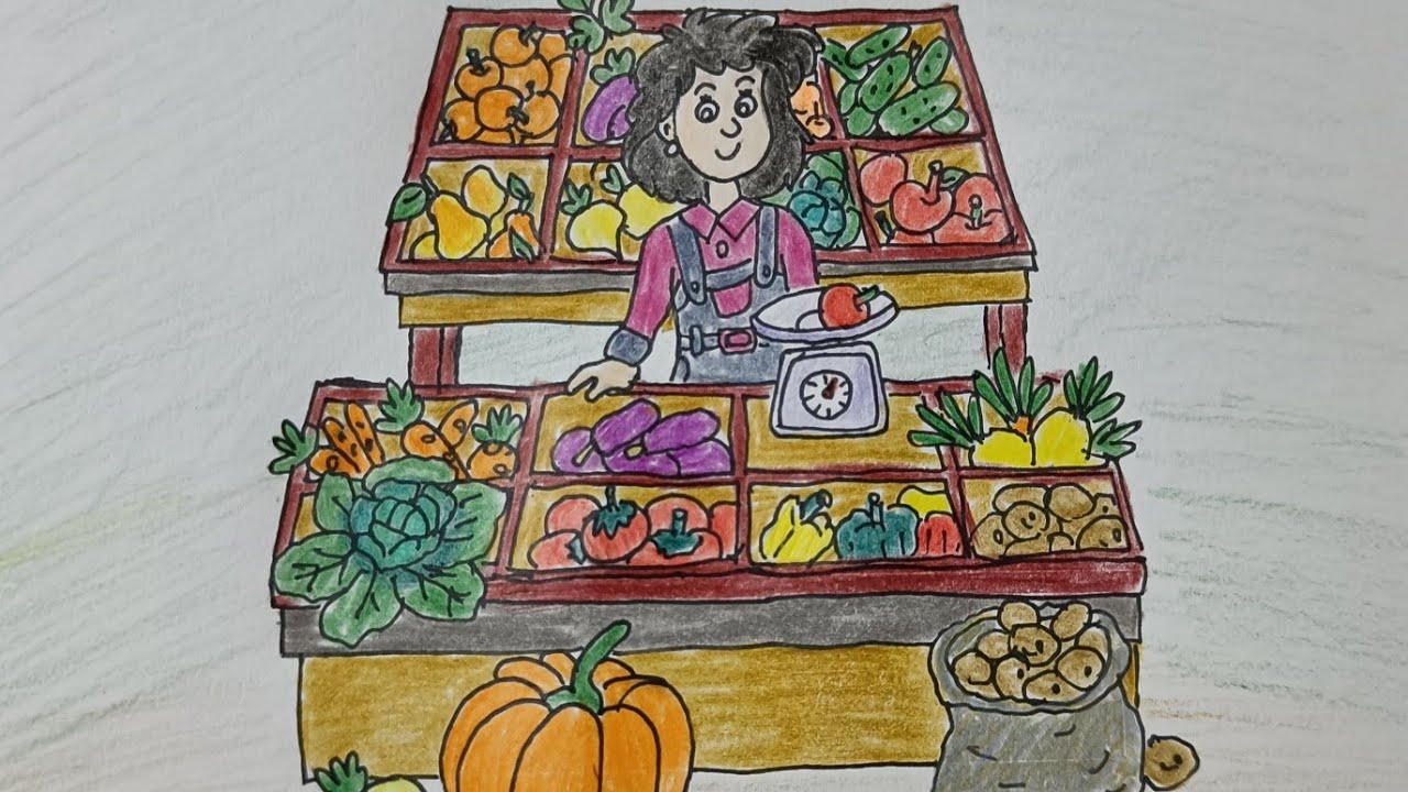 How To Draw A Street Vendor Vegetable Seller Drawing Step By Step