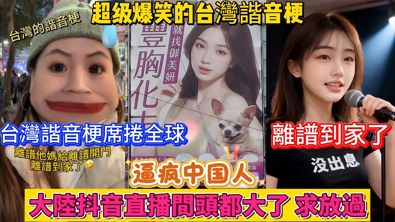 台灣諧音梗席捲中國大陸，超級爆笑的台灣諧音梗，大陸網友紛紛點贊。台灣人又又又出新招了，大陸直播間頭都大了，笑到內傷，簡直離譜到離譜家門口了！