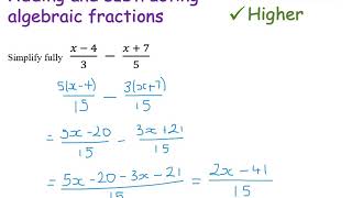 Adding and subtracting algebraic fractions | Higher GCSE | JaggersMaths
