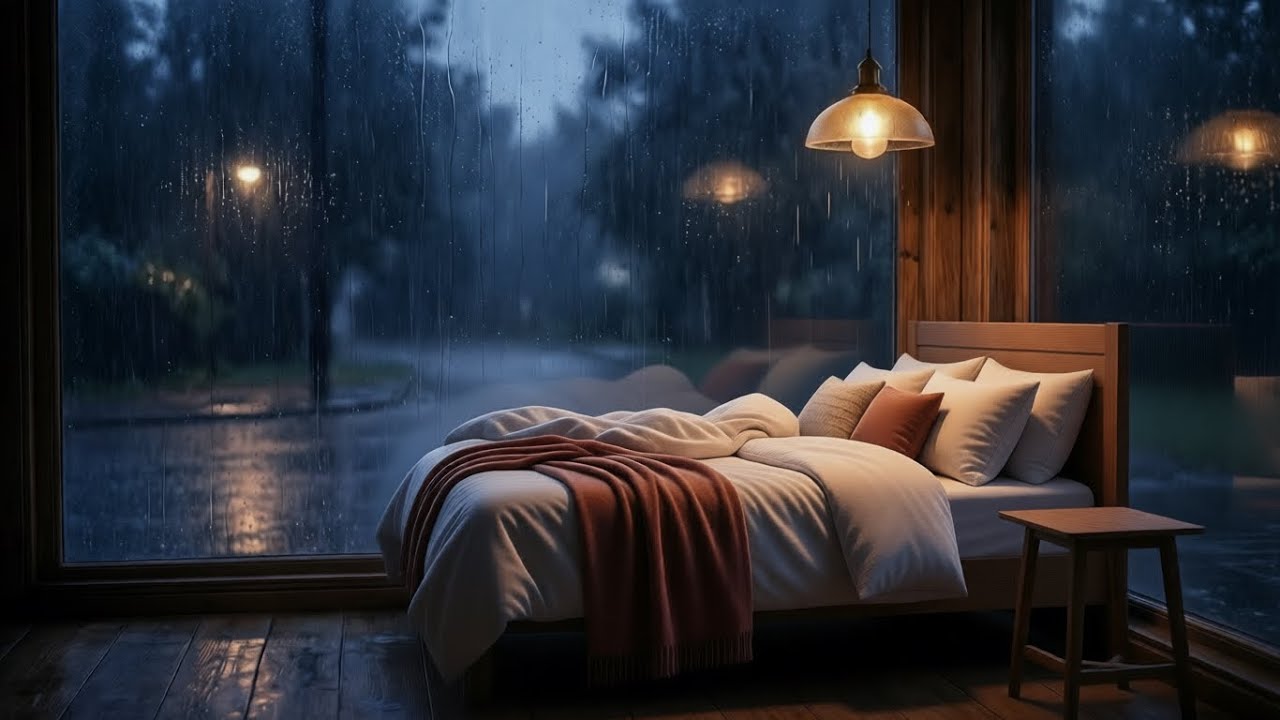 Rain on Glass Window in a Cozy Bedroom | Deep Sleep ASMR 