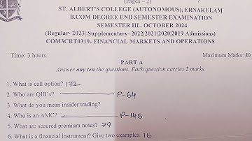 B.com 3rd semester question paper financial markets and operations 2024