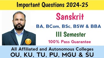 Sanskrit Important Questions 2024-25 UG Degree III Semester 3rd Sem Imp BA Bcom BSc BBA BSW OU PU
