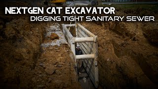 NEXTGEN CAT 352 EXCAVATOR //  Digging Tight Sanitary Sewer