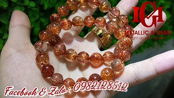 Đôi vòng thạch anh tóc đỏ trong vắt đồng trục ánh titan siêu mạnh VIP size 11mm