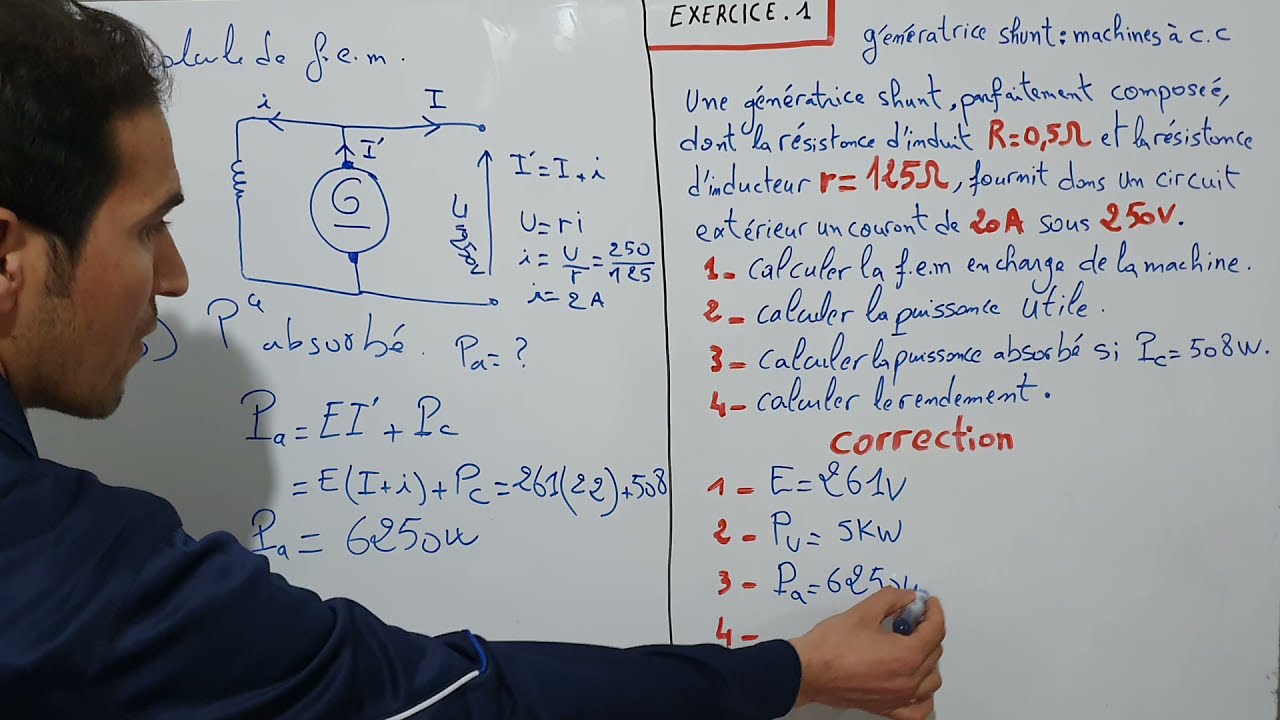 Exercice corrigé :// Génératrice shunt# machines à courant continu #youssef technicien