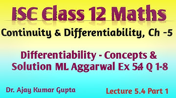 ISC Class 12 Maths | Continuity & Differentiability | Differentiability | Solution ML Ex 5.4 Q 1-8 |