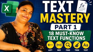 Excel Text Mastery Part 1 | 18 Must-Know Text Functions 🚀 #Excel #TextFunctions #sunainalakshyaedu 