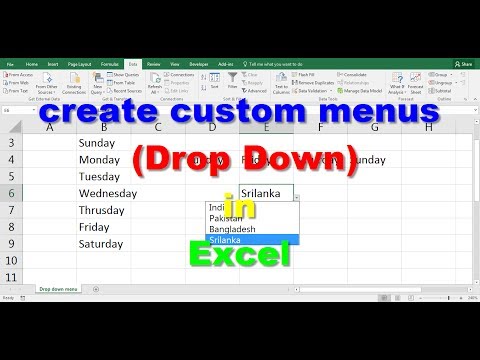 How to create custom menus (Drop Down) in Excel