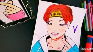 تعليم رسم أنمي تاي من فرقة بتس رسم سهل  /how to draw taehyung