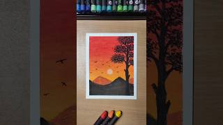Sunset Scenery Drawing with Oil Pastels 🌄 Easy Landscape Art for Beginners