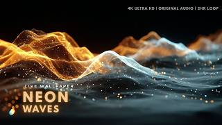 Abstract neon waves & gold particles | 4K Signature Series (2 hours audio) [live wallpaper]
