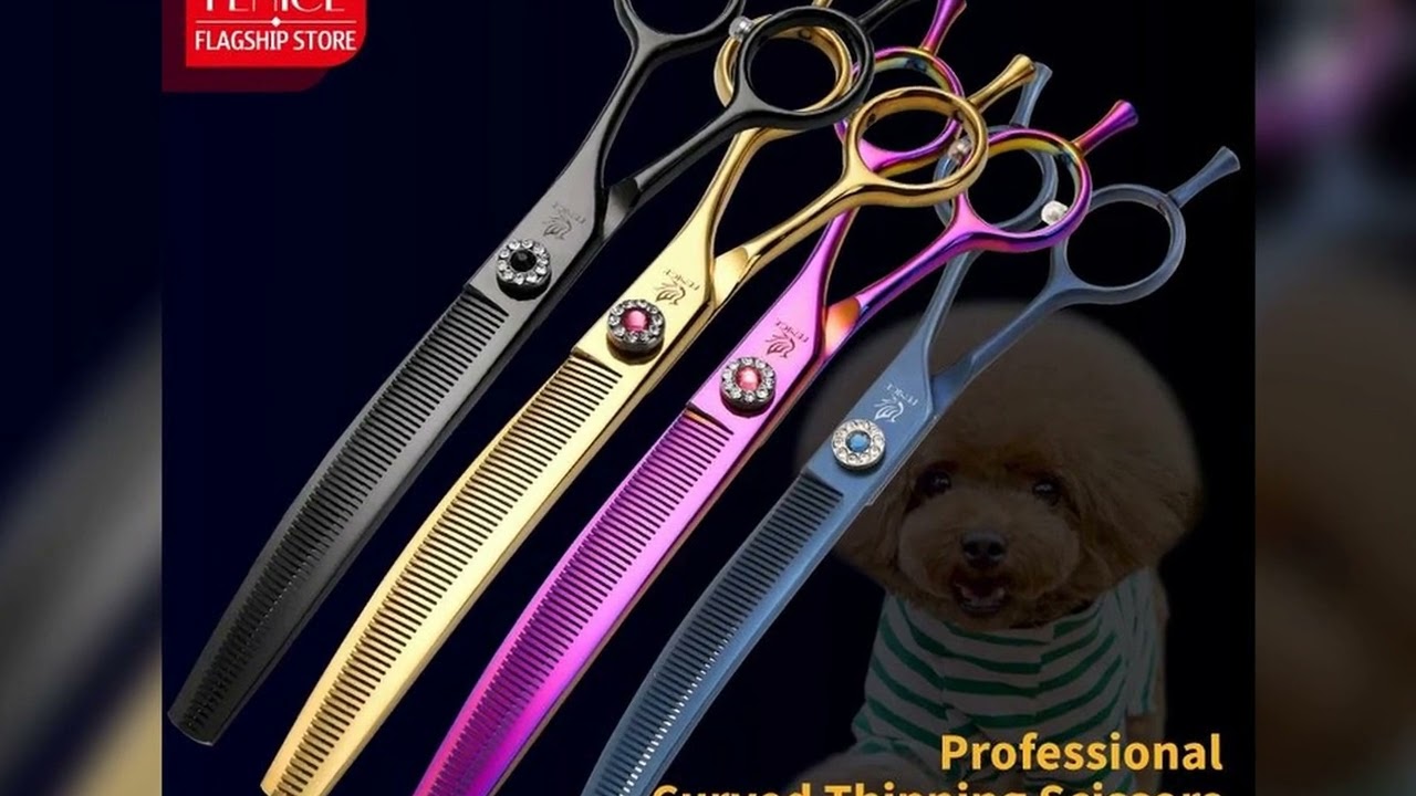 A must-have product! Fenice high-end 7.25 inch professional dog grooming scissors curved thinning