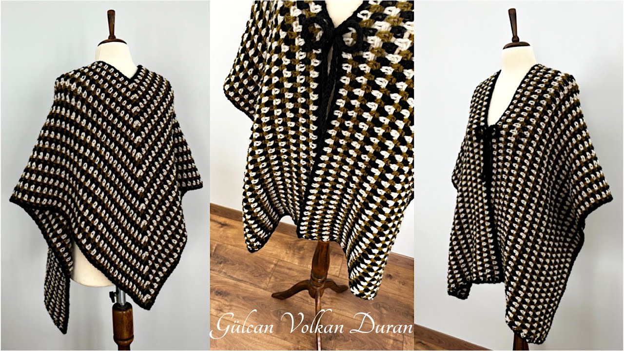 MUHTEŞEM SONUÇ😍 ÖRGÜ KOLAY PANÇO-ŞAL TARİFİ 