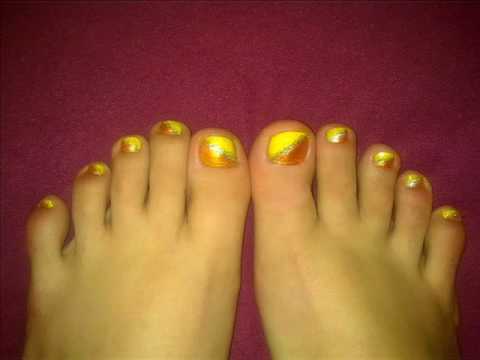 Orange Yellow Toe Nail Design You