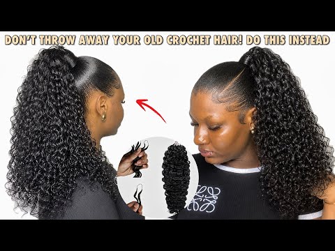 Video Sleek Mid High Ponytail Tutorial Using Old Crochet Curly Hair(NO GEL)
