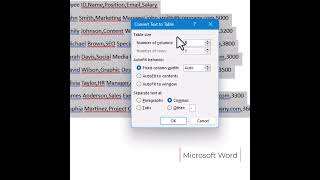 Microsoft Word Converting Text into Tables