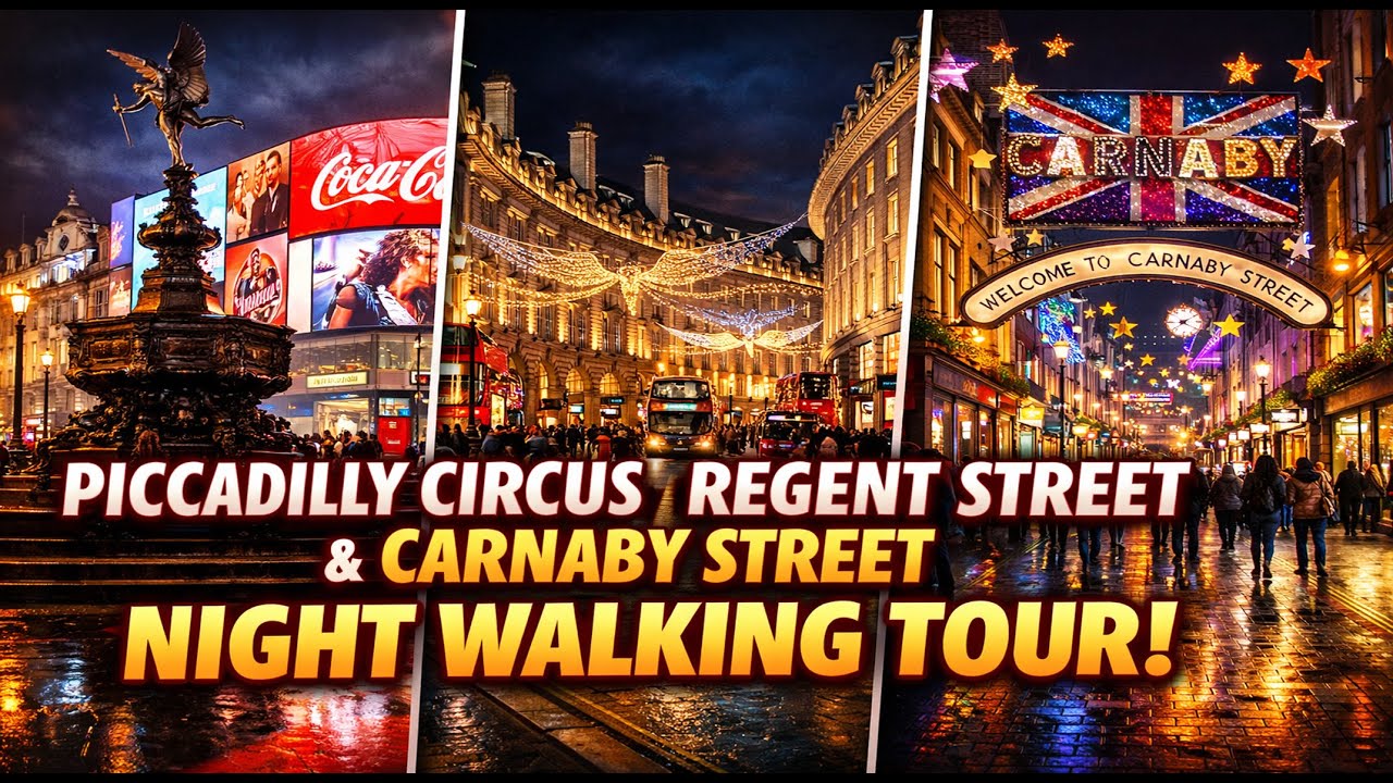London Night Walk , Regent Street, SOHO , Piccadilly Circus and Carnaby Street .