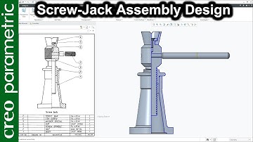 Screw Jack assembly and parts in Creo Parametric (All parts included)