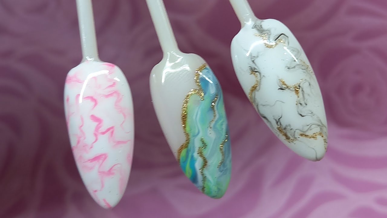 Tres formas distintas de realizar efecto marmol en uñas fácil #