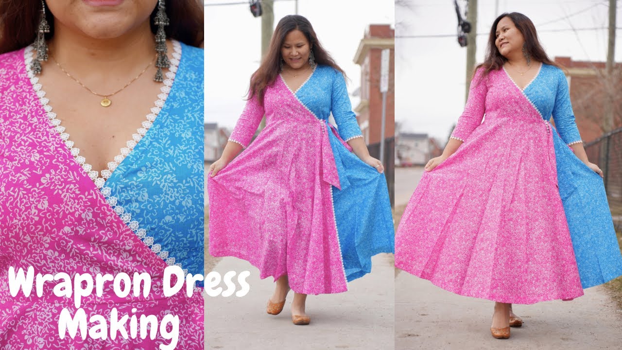 How to Make Wrapron/Anghrakha/Designer Dress|Flaired Dress|V neck |Maina Thapa
