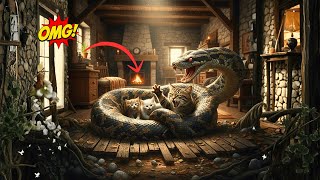 Brave Heros Save Cute  little Cat and Mother from Giant Python Attack