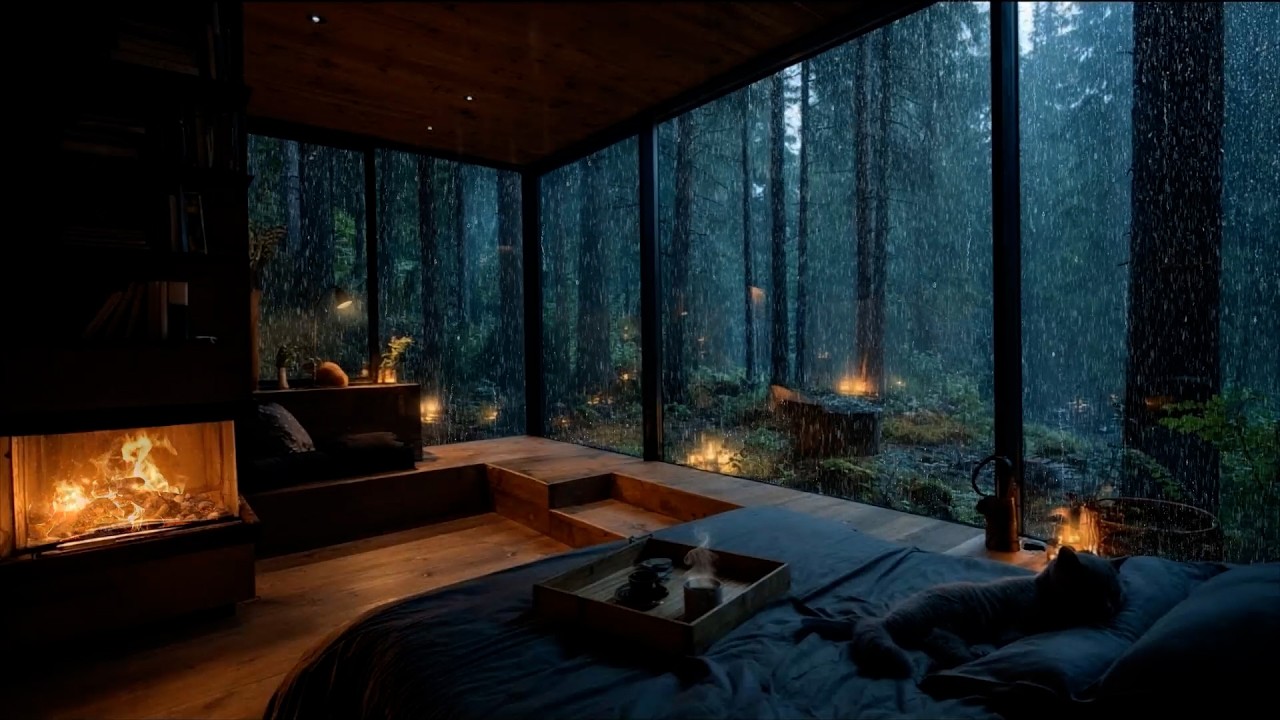 3 часа дождливого вечера 🌧️ У камина: расслабляющая музыка для сна и покоя