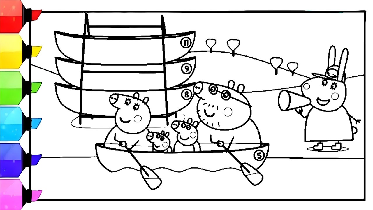 Peppa Pig Family is Having a Boat Race Drawing, Painting and Coloring ...