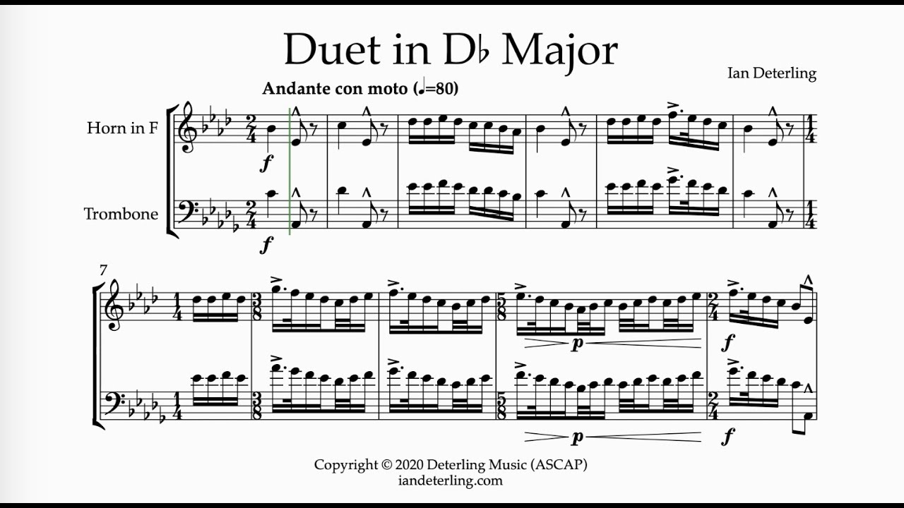 Duet in DFlat Major for Horn and Trombone Andante con moto YouTube