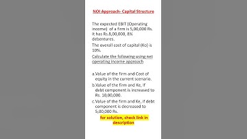 Net Operating Income Approach |Solved Numerical |Capital Structure | #capitalstructure #exam #ugcnet
