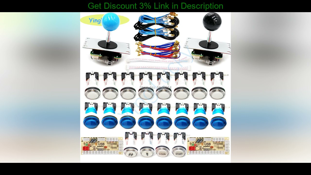 Top 2-Player DIY Arcade Kit With 20 LED Arcade Buttons + 2 Joysticks + 2 USB Encoder Kit + Cables A