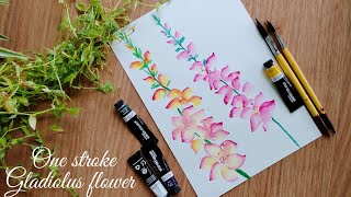 One stroke Gladiolus watercolour flowers | August birth flowers | 2 ways | Step by step tutorial.