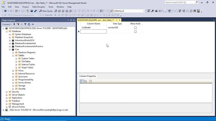 Creating a table in Microsoft SQL Server - using the GUI