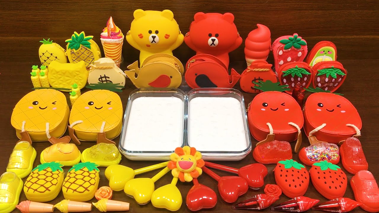 Red vs Yellow ! Mixing Random Things into GLOSSY Slime! Satisfying Slime Videos 